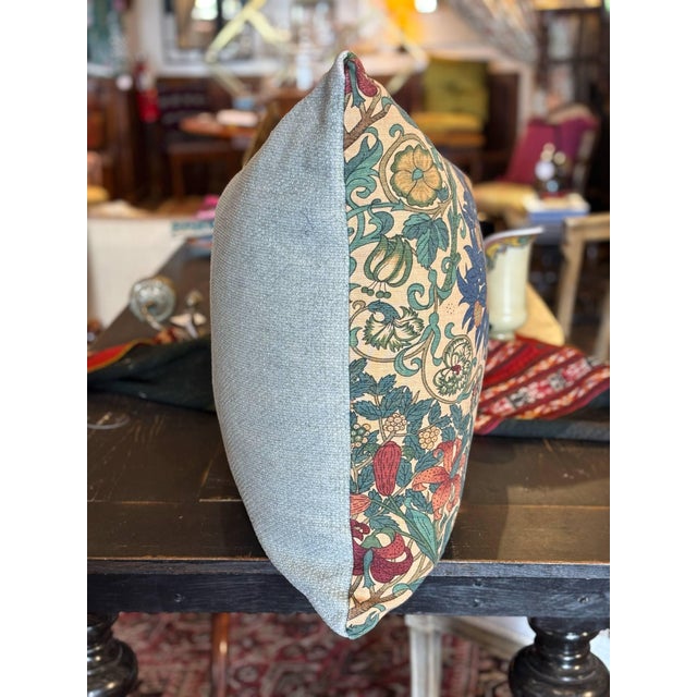 Liberty of London Melbury print extra large pillow sham with 4 tie side closure, grey backing fabric, hues of beige, blue,...