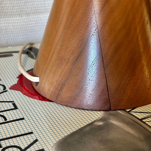 Mid Century Conical Wood and Glass Table Lamps - Set of 2 For Sale - Image 14 of 17