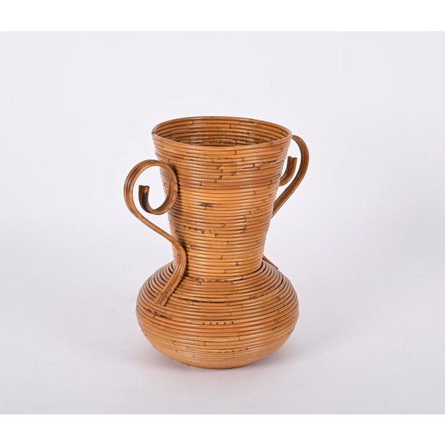 Brown Bamboo and Rattan Vase by Vivai del Sud, Italy, 1970s For Sale - Image 8 of 17