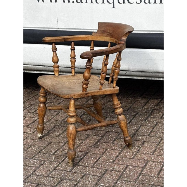 Victorian Smokers Bow Fireside Chair in Light Oak For Sale - Image 5 of 6