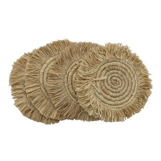 Woven Coasters, Natural Fiber Fringe, Set of 4, by Kazi Goods For Sale