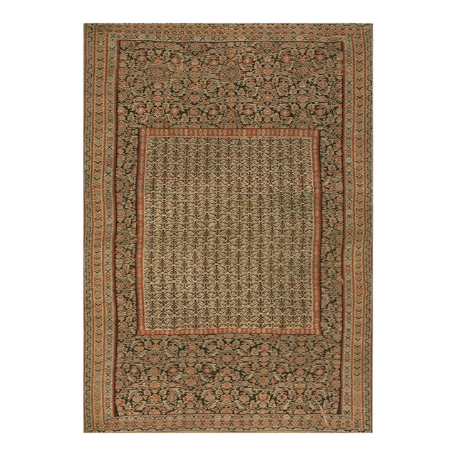 Fantastic Oyster Gray Color With Geometric and Floral Design Antique Persian Senneh Kilim Rug For Sale
