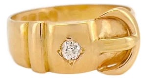Late 19th Century Victorian 18k Old Mine Cut Diamond Buckle Ring, Size 6.75, Chester 1897