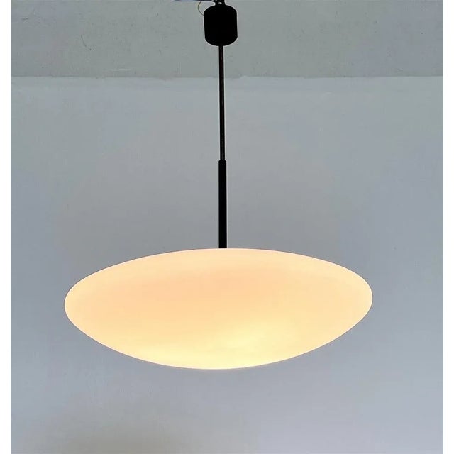 Metal Large Italian Opaline Glass and Brass Pendant Light from Stilnovo, 1970s For Sale - Image 7 of 13