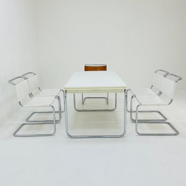 Bauhaus Mid-Century Bauhaus Dining Table in Tubular Chrome and Wood, 1980s For Sale - Image 3 of 11