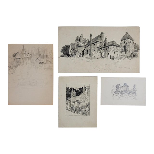 Collection of Small Antique Architectural Drawings - Set of 4 For Sale