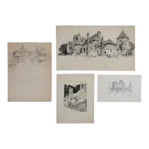 Collection of Small Antique Architectural Drawings - Set of 4