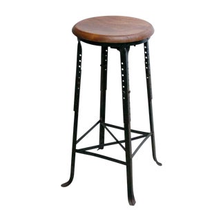 Industrial Wood Seat Stool For Sale
