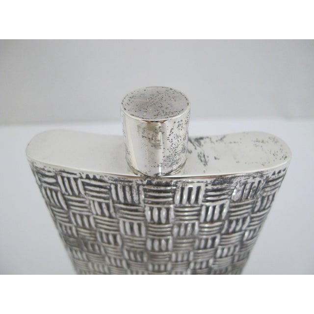 Mexican Sterling Silver Heavily Textured Basket Weave Hip Flask For Sale - Image 9 of 11
