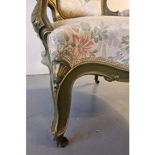 Beautiful chair with armrests.Wood, fabric with embroidery.France.1870s.Dimensions: height 114;42cm; width 76cm; depth 57cm