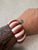 Lovely, vintage red and white coral beaded bracelet with stretchy band