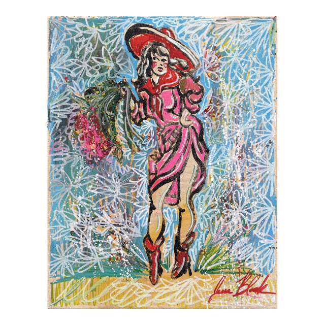 Buy Her Flowers - Original Contemporary Cowgirl Painting on Canvas by Jesse Black For Sale