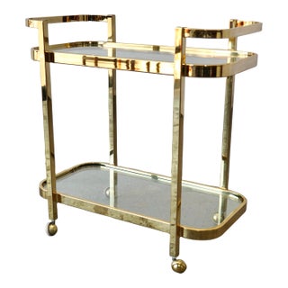 Vintage Hollywood Regency Attributed to Milo Baughman Brass & Glass Bar Cart For Sale