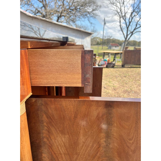 19th Century French Empire Flam Mahogany Marble Top Sideboard / Credenzas For Sale - Image 11 of 12