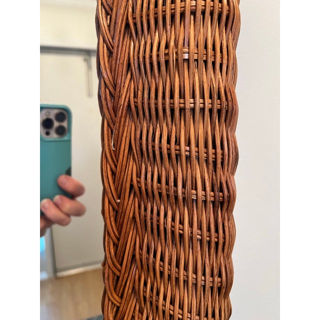 1970s Mid Century French Style Oval Rattan Mirror For Sale - Image 4 of 5