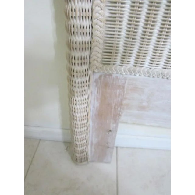 1980s Wicker Rattan King Headboard Whitewash Coastal Boho Shabby Chic For Sale - Image 9 of 12