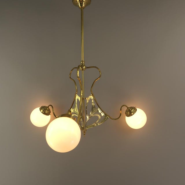 Art Deco Chandelier with Opalglass Shades, Vienna, 1920s For Sale - Image 15 of 17