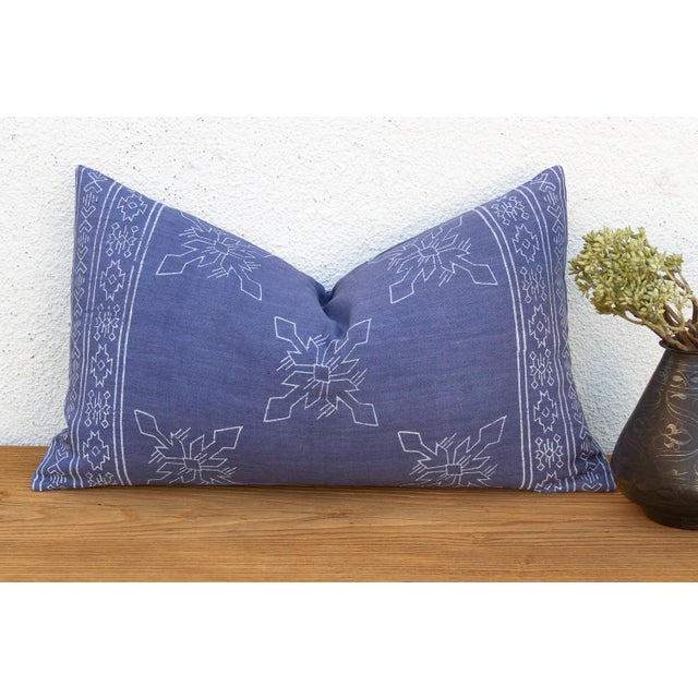 Textile Blockprint Linen Jaipur Lumbar "Indigo" Pillow Cover For Sale - Image 7 of 7