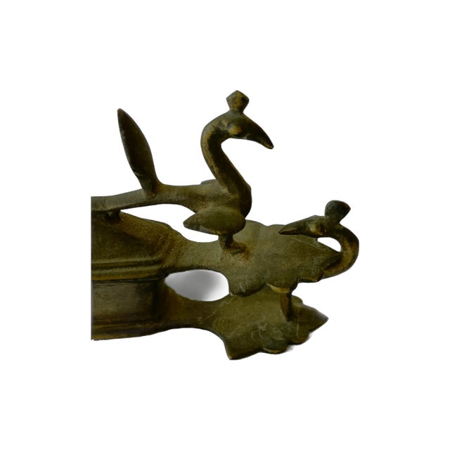 Metal Vintage Brass KumKum Box Teardrop Shape With Peacocks For Sale - Image 7 of 8