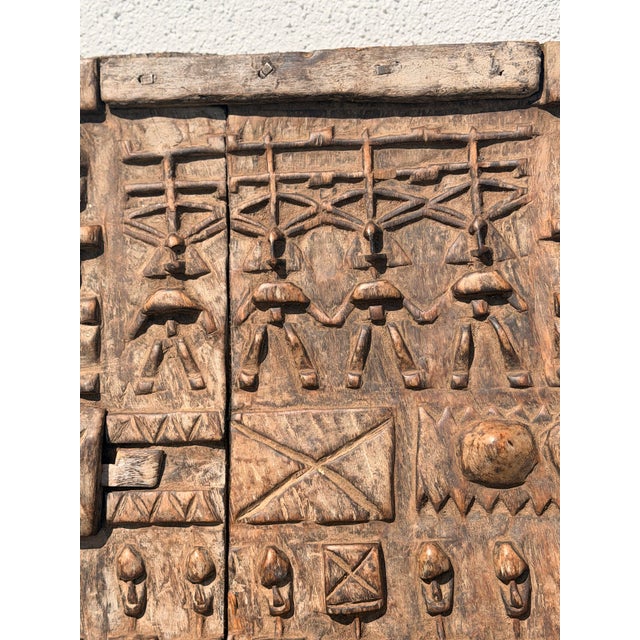 Wood Vintage African Dogon Hand Carved Wooden Granary Door Mali Art With Lock For Sale - Image 7 of 8