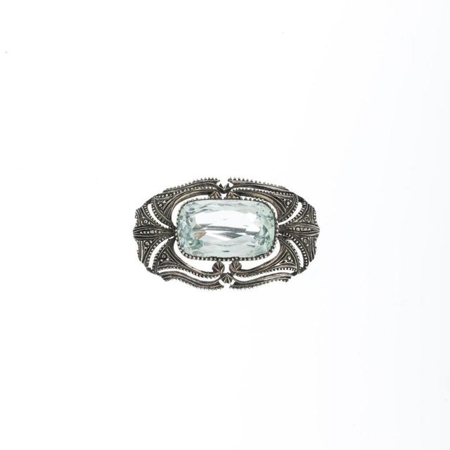Silver Brooch with Aquamarine, 20th Century For Sale - Image 6 of 6
