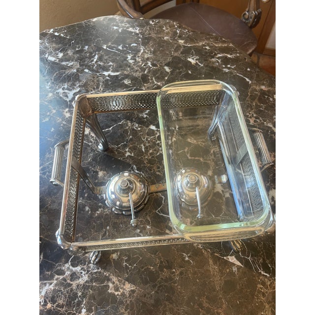 Vintage Silver-Plated Double Chafing Dish With Warming Burners For Sale - Image 9 of 15
