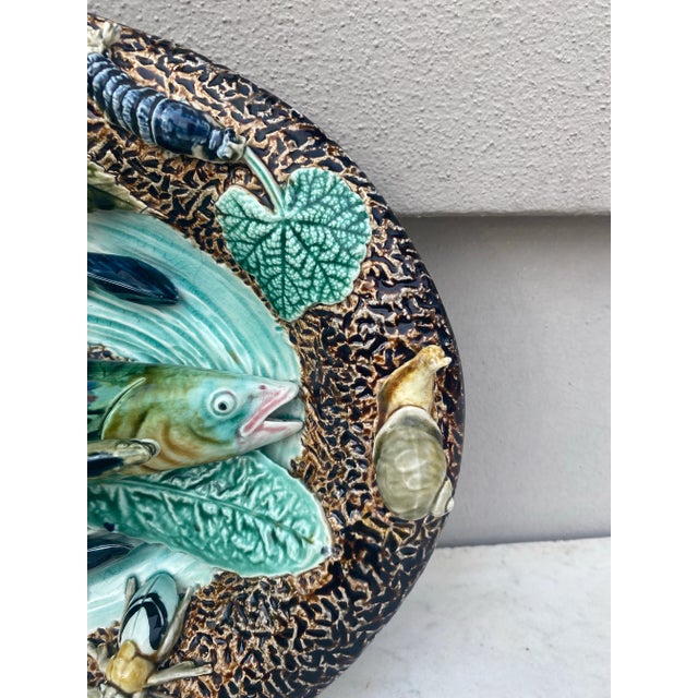 19th Century Majolica Palissy Wall Fish Platter Choisy Le Roi For Sale In Austin - Image 6 of 11