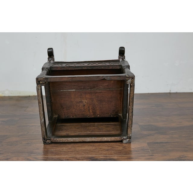 English Jacobean 1690s Oak High Back Armchair with Carved Décor and Turned Legs For Sale - Image 10 of 12