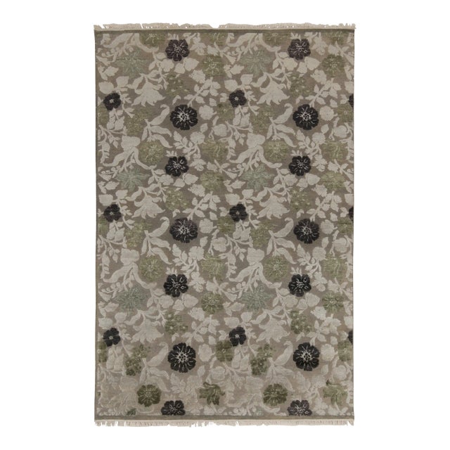 Rug & Kilim’s Contemporary Rug in Beige-Brown, Black and Green Floral Patterns For Sale
