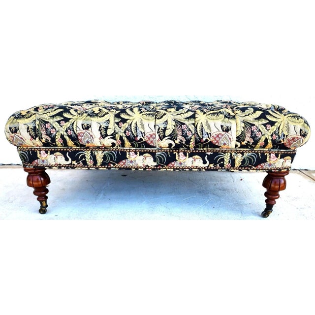 Oversized Ottoman Table Tufted Rolling Elephants Monkeys For Sale - Image 4 of 11