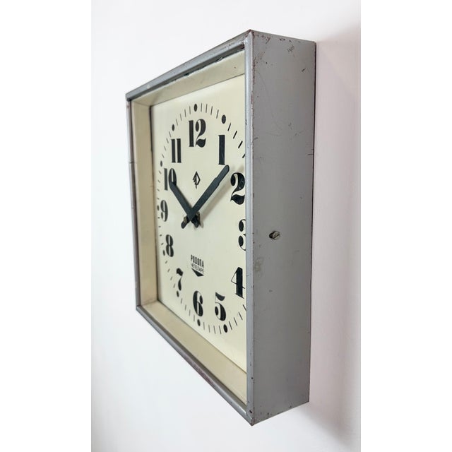 Industrial Vintage Industrial Square Wall Clock from Rodopa Chepelare, 1960s For Sale - Image 3 of 18