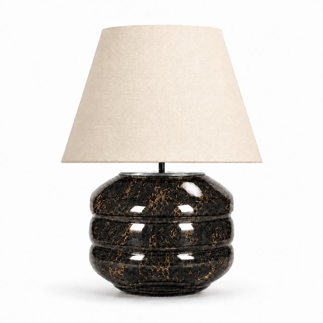 Hand-Blown Glass Table Lamp with Linen Shade in Black Marble by Svitanok For Sale - Image 4 of 4