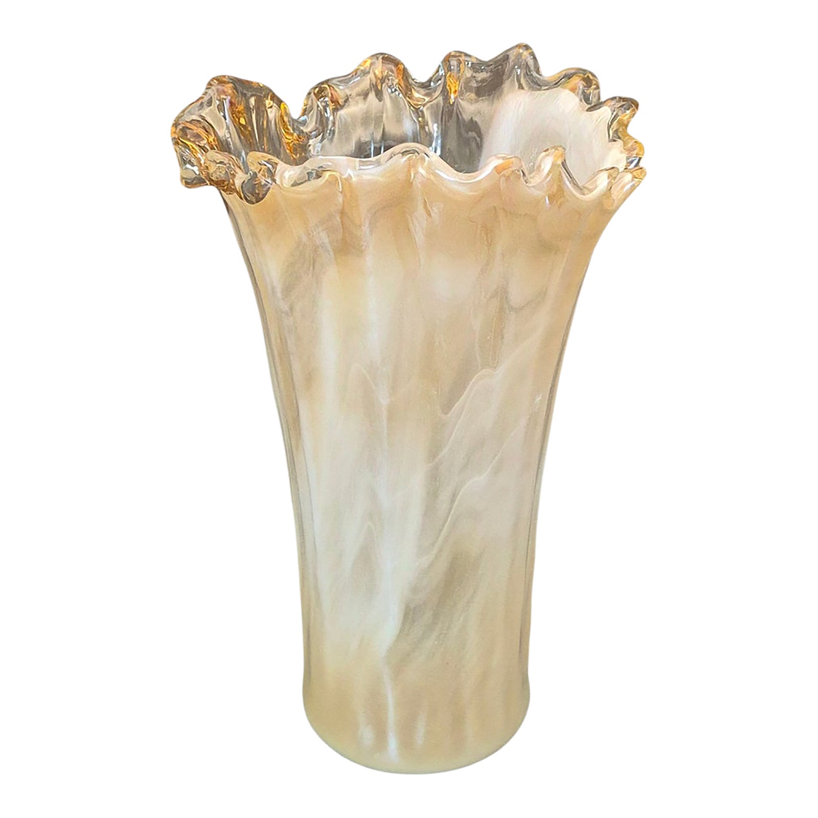 Late 20th Century Hand Blown Art Glass Fluted Edge 14'' Tall Tan ...