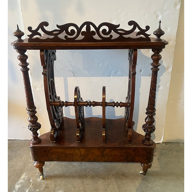 Late 19th Century Victorian Burr Walnut Carved Canterbury, C. 1880 For Sale - Image 5 of 10