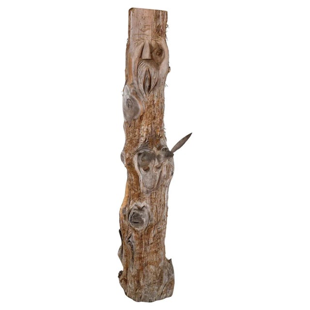 105" Tall Hand Carved Figural Wood Spirit Animals Tree Trunk Totem Sculpture For Sale - Image 16 of 18