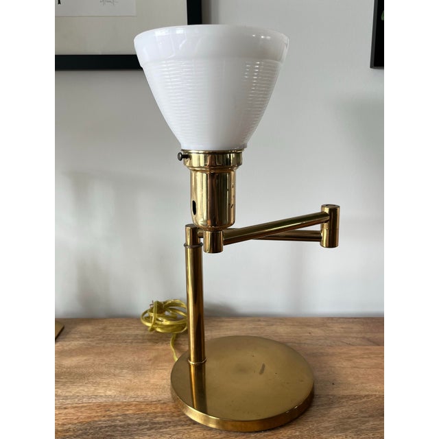 1950s Walter Von Nessen Brushed Brass Swing Arm Bedside/Table Lamp For Sale In Houston - Image 6 of 12