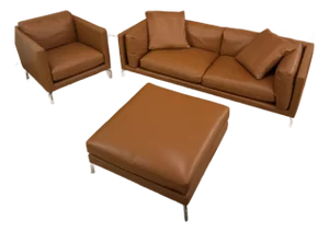 New DWR Como Sofa (92"), Ottoman & Comolino Chair in Raise Canyon Leather