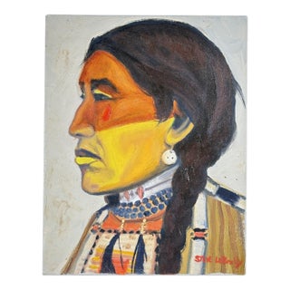 1970s Steve LeBailly Signed Original Oil Painting "Yellow Lodge - Sarcee Indian" For Sale