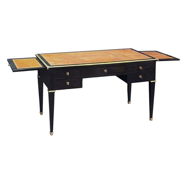 French Louis XVI Ebonized Writing Table or Desk With Embossed Leather Top For Sale - Image 11 of 13