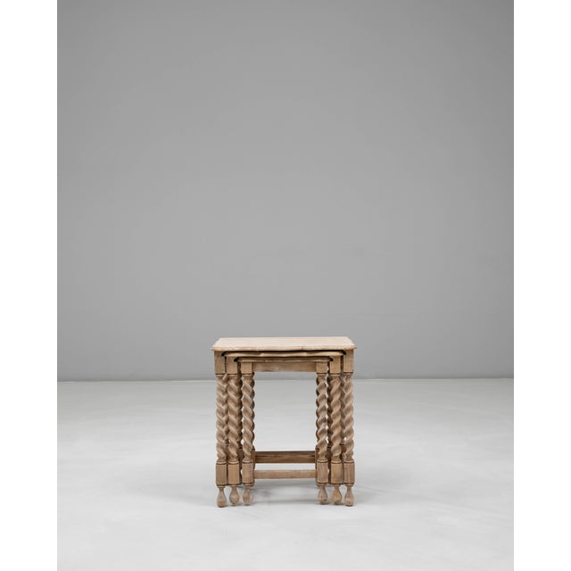 20th Century French Oak Nesting Tables With Barley Twist Legs - Set of 3 For Sale - Image 16 of 18