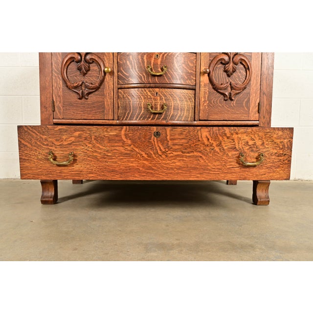 Brown Antique Victorian Carved Tiger Oak Sideboard or Bar Cabinet, Circa 1890s For Sale - Image 8 of 16