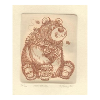 1985 Marsha Howe Honey Bear Etching For Sale