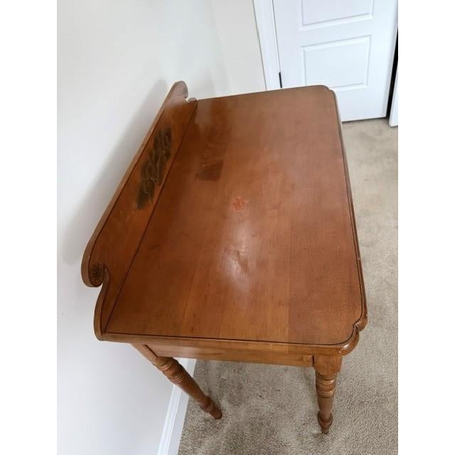American Mid-Century L. Hitchcock Stenciled Writing Desk & Matching Caned Bench – 2-Piece Set For Sale - Image 3 of 16