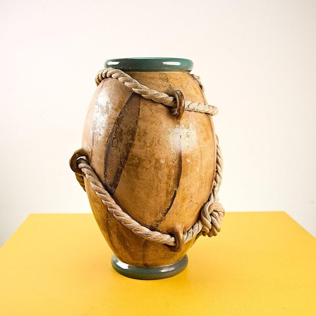 Vintage Glazed Terracotta Vase with Strings from Zaccagnini For Sale - Image 6 of 6