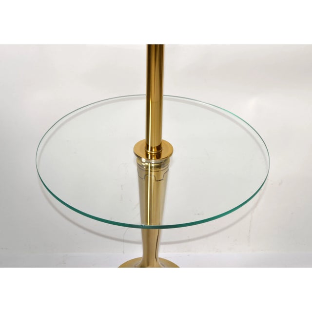 Wood 1970s Laurel Lamp Company Round Glass Side Table Floor Lamp Shade American, Unsigned For Sale - Image 7 of 12