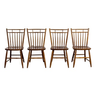 Mid-20th Century Early American Style Dining or Side Chairs Maple Windsor Hitchcock Stamped Set of 4 For Sale