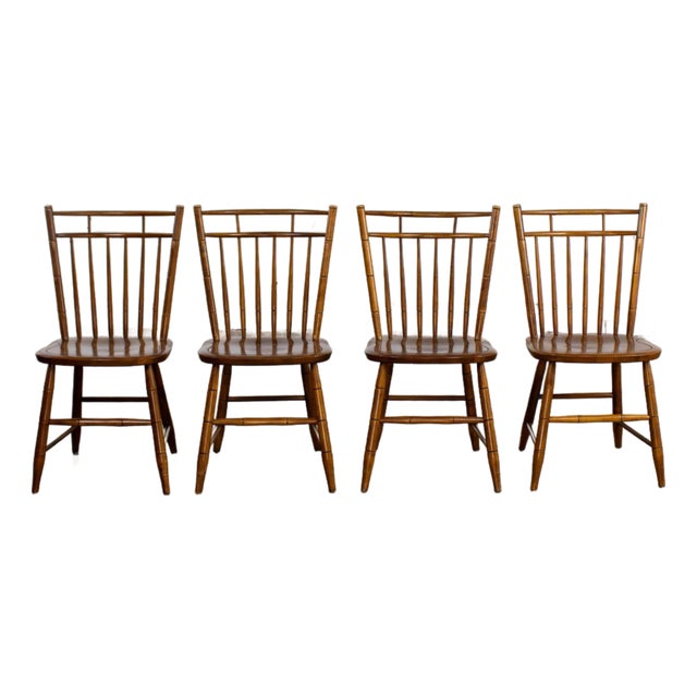 Mid-20th Century Early American Style Dining or Side Chairs Maple Windsor Hitchcock Stamped Set of 4 For Sale