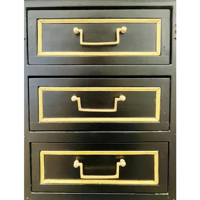 Wood Pair of Jansen Inspired Marble-Top Galleried Ebonized End Tables / Nightstands For Sale - Image 7 of 12