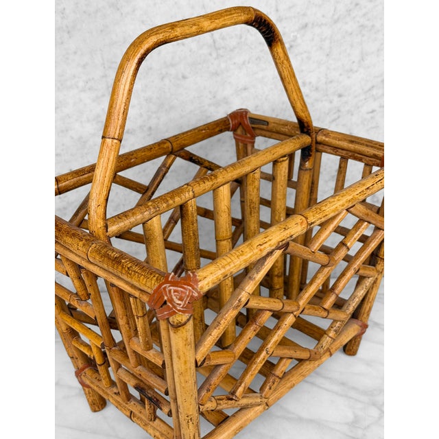 Wood Vintage Coastal Rattan Chinoiserie Rattan Record Holder Magazine Rack For Sale - Image 7 of 10