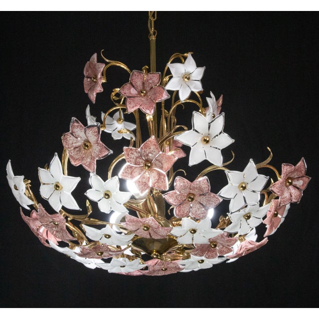 Murano Chandelier with Pink and White Flowers, 1980s For Sale - Image 4 of 12